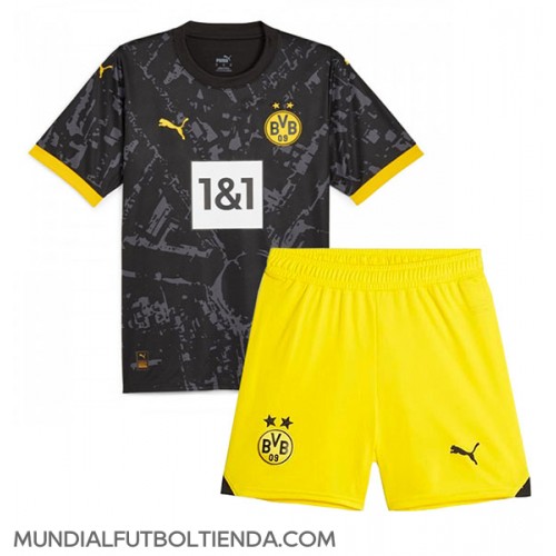 Camiseta Borussia Dortmund Segunda Equipación Replica 2023-24 para niños mangas cortas (+ Pantalones cortos)